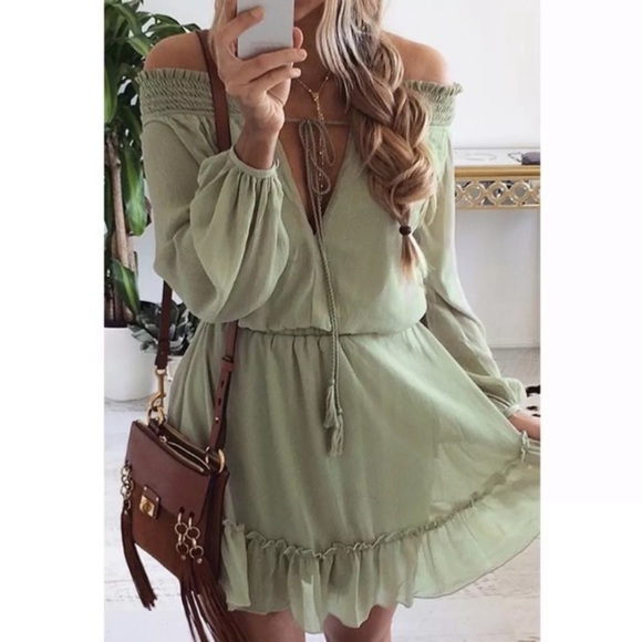 Sage Boho Bohemian Ruffled Dress - Picture 2 of 6